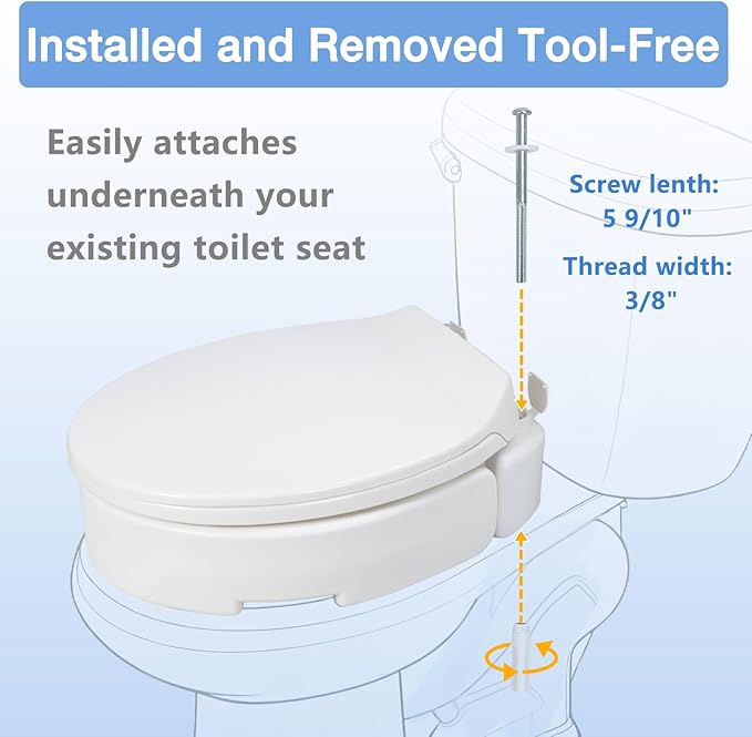 3.5 Inch Raised Toilet Seat Risers for Seniors and Adults, Hinged Elevated Toilet Seat for Round Toilets, Support to 300 Lbs, White (Standard Round)
