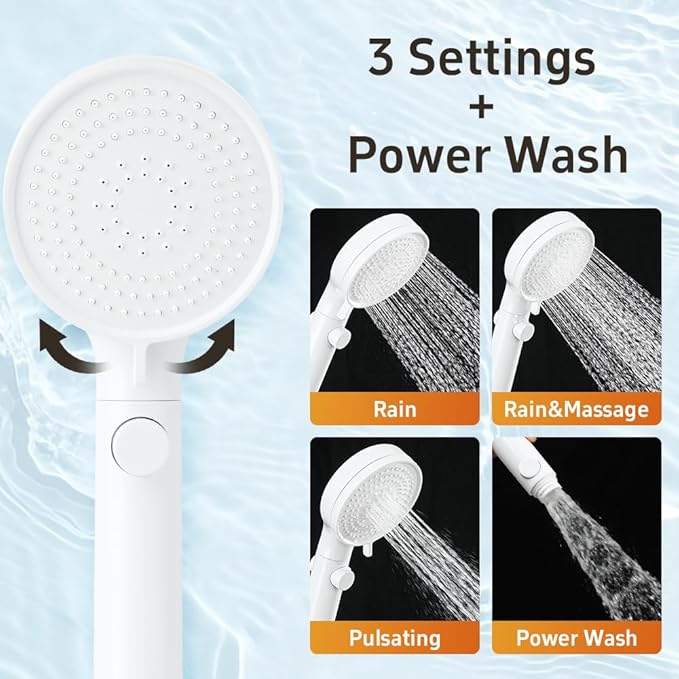 DOILIESE Shower Head with Handheld Spray High Pressure Shower Head with ON/Off Switch, 3-Modes Shower Head with Hose,White