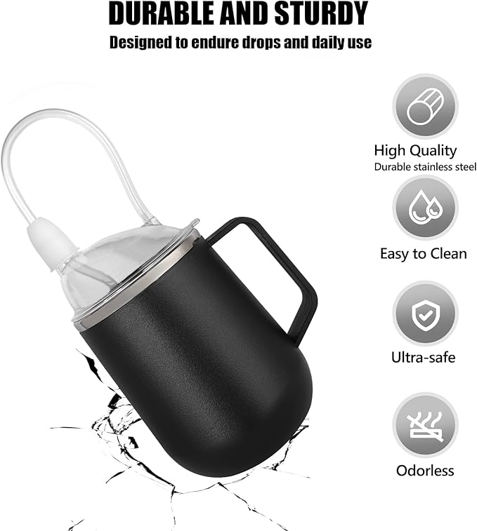 Adult Sippy Sup for Elderly 14oz Stainless Steel Spill Proof Cup with Straw, 3 in 1 Elderly Sippy Cup with Lid, Suitable for Seniors Disabled Patients Limited Mobility
