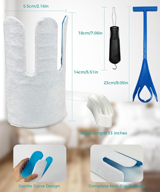 Sock Aids for Putting On Socks with Shoe Horn and Button Hook, Easy On Off Helper for Seniors and Disabled, No Bending Required (Basic)