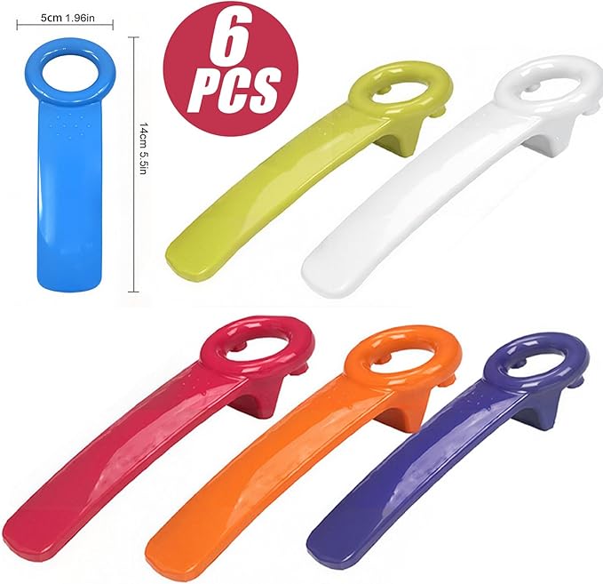 6 Pack Jar Key Opener - Plastic Jar Lid Opener with Easy Grip Hand Held 5.5" Colorful Design for Weak Hands, Elderly & Children