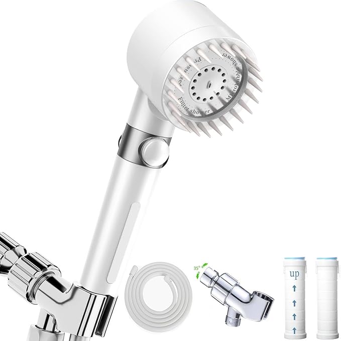 High Pressure Handheld Shower Head High Pressure Shower Heads- High Flow Even with Low Water Pressure - Hand Held Showerhead Set with 59″Replacement Hose/Bracket and Cotton Filters (true white)