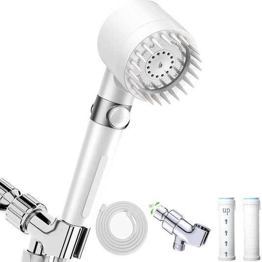 High Pressure Handheld Shower Head High Pressure Shower Heads- High Flow Even with Low Water Pressure - Hand Held Showerhead Set with 59″Replacement Hose/Bracket and Cotton Filters (true white)