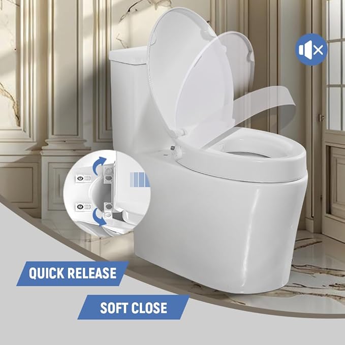 Raised Toilet Seat with Bidet, Fit Elongated Bidet Toilet Seat, Non-Electric Elevated Toilet Seat (Ambient Water), Adjustable Water Pressure Raised Toilet Seat for Seniors, White