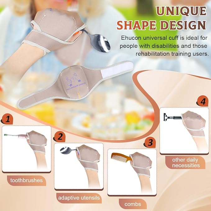 Universal Elastic Utensil Holder Cuff,Hand Strap for Holding Adaptive Utensils,Suitable for Elderly, Parkinson's,Arthritis,Weak Grip or Limited Mobility People (pack of 2 Count)