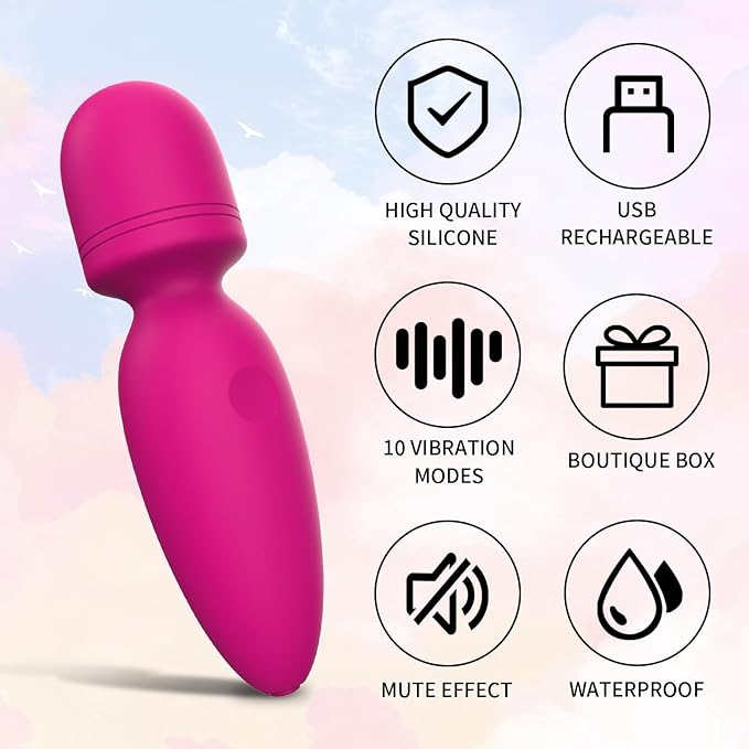 Fuwyiy Mini Massager Tools,Small Waterproof Cordless Handheld Massager with 10 Vibration Modes, Personal Handheld Massager for Back（Rose Red）
