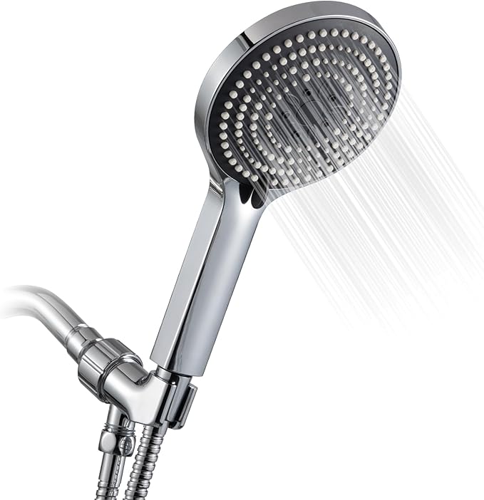 OFFO Handheld Shower Head Set, 6-Mode High Pressure Handheld Sprayer with 60 in Stainless Steel Hose & Holder, High Flow Large Powerful Boosting Handheld Showerhead for Low Water Pressure, Chrome