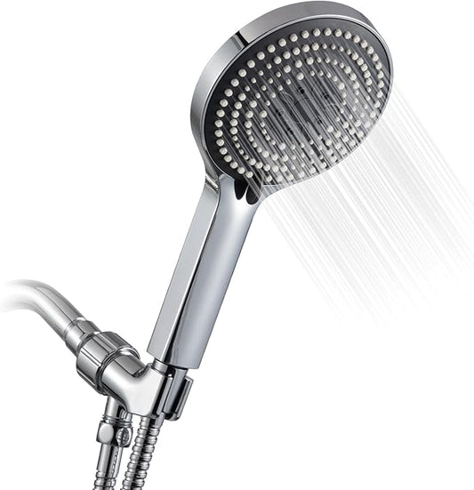 OFFO Handheld Shower Head Set, 6-Mode High Pressure Handheld Sprayer with 60 in Stainless Steel Hose & Holder, High Flow Large Powerful Boosting Handheld Showerhead for Low Water Pressure, Chrome