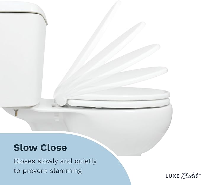 LUXE TS1008R Round Comfort Fit Toilet Seat with Slow Close, Quick Release Hinges, and Non-Slip Bumpers (White)