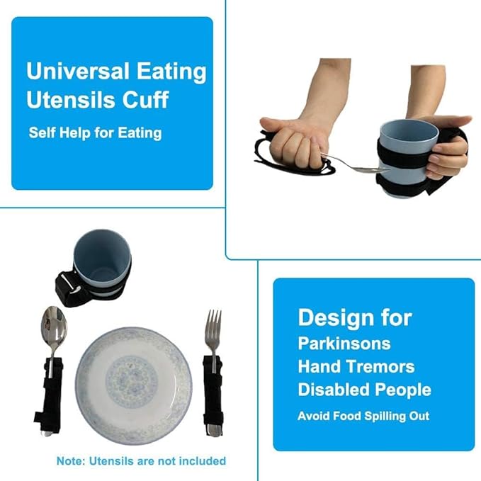 haozaikeji Adaptive Utensil Holder Adjustable Universal Cuff Utensil Cuff Strap Assistive Hand Grip Holder for Tremors Arthritis Parkinson Elderly Disabled Weak Grip