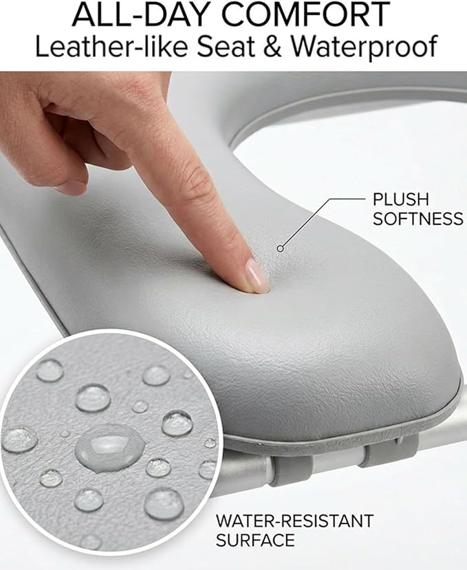 Toilet Riser Seat, Adjustable Height & Width, Aluminum Alloy Frame & Soft Leather Seat, Elderly Toilet Chair with Storage Shelf & Tissue Holder, Anti-Slip Feet, 330lbs Capacity for Seniors