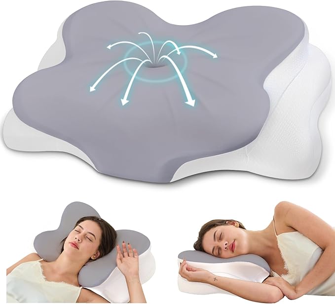 Cervical Neck Pillow, Ergonomic Memory Foam Pillows for Neck Pain Relief with Breathable Pillowcase, Adjustable Contour Neck Support Pillow for Side Back Stomach Sleepers, Odorless (Grey)