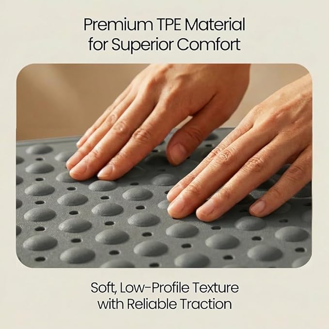 Minimalist TPE Bathtub Mat Non Slip for Tub & Shower, Bath Mat with Strong Suction Cups, Soft Comfortable Shower Mat, Quick Drain Holes, Machine Washable, Large Grey Mats, 27.5’’ x 16’’