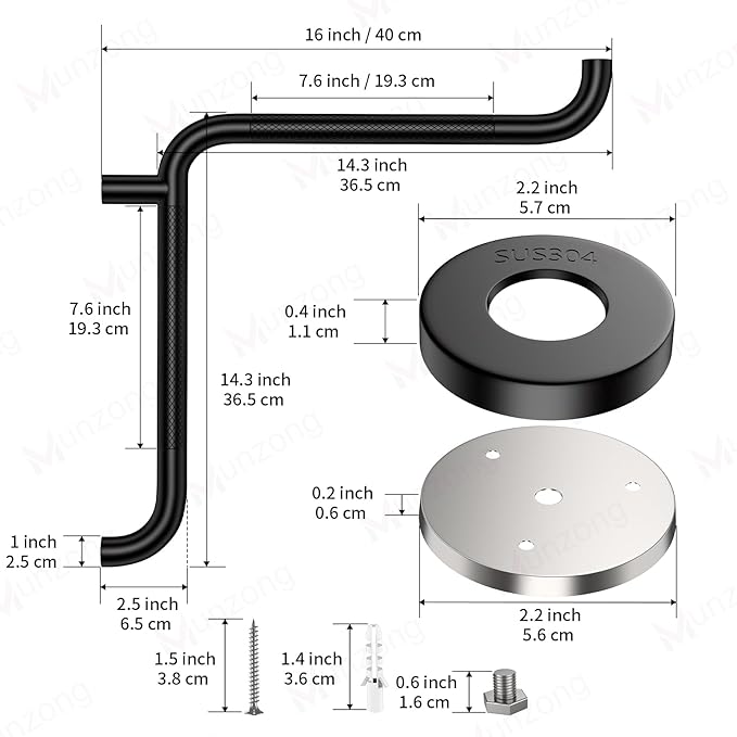 Shower Grab Bar Munzong Anti Slip Bathroom Grab Bar, 16 Inch Angled L-Shaped Knurled Balance Bar, Black Safety Hand Rail Support Handicap Assist Bath Handle Elderly Injury Senior