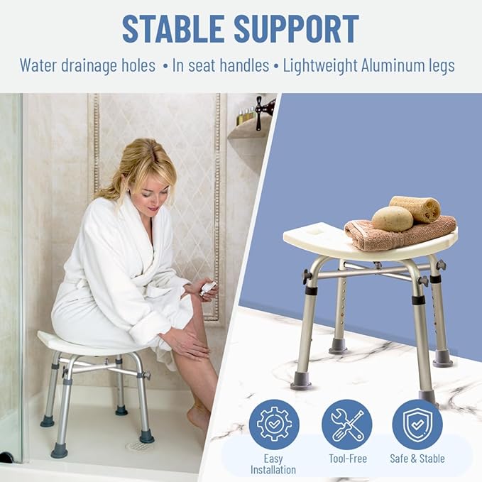 Dr. Kay's Adjustable shower Chair for inside shower with Unique Heavy Duty Crossbar Supports, Shower Stool for the inside tub, Bath stool, adjustable shower chair for the elderly and disabled, 500 lbs