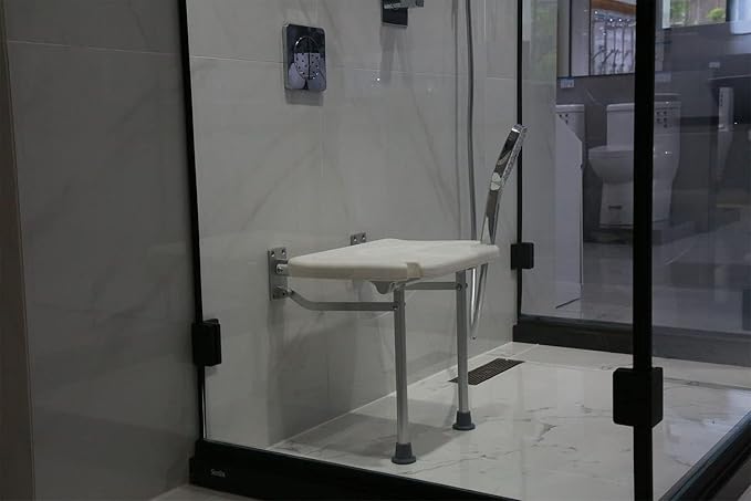 Folding Shower Seat,Wall Mounted Shower Seat for Kids,Seniors, Disabled - Foldable,White Composite, 15.7X 12.6,for Bathroom,Shoe Area,Hallway.Supports 400 lbs - Tub's Can Folding C (Grey)