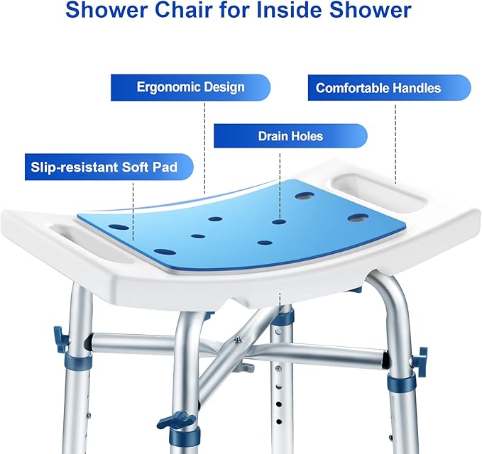 Aliseniors Shower Chair for Inside Shower - Nonslip Bath Shower Stool with Padded Seat Holes for Tub and Bathroom - Comfortable Bathing Bench for Elderly, Senior or Disabled and Handicap