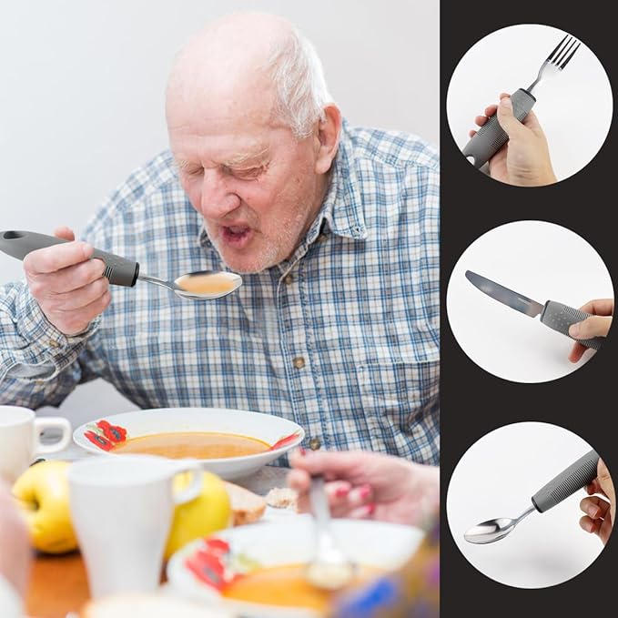 Adaptive Utensils Set for Seniors - 3Pcs Weighted Silverware for Hand Tremors, Arthritis, and Parkinson’s - Easy Grip Handles for Enhanced Stability - Dishwasher Safe