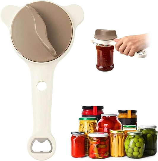 2026 New 4-in-1 Retractable Jar & Bottle Opener, Jar Opener Ergonomic Stainless Steel Jar Opener with Non Slip Teeth for Seniors & Those, Fits Kitchen Jars, Sauces, Bottles & Cans (Brown)