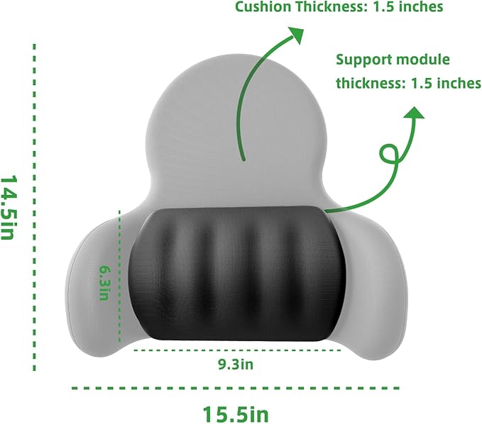 Lumbar Support Pillow for Office Chair Car Back Support Pillow, 45D slow rebound memory foam Gaming Chair Desk Chair Back Cushion for Lower Back Pain Relief, Dynamic support module,Ergonomic Back Rest