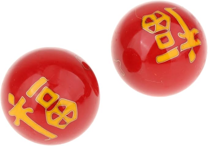 2 Pieces Hand Massage Balls, Chinese Exercise Handballs with Storage Box, Compact Relaxation, Chinese Baoding Balls, for Kids Seniors, Fu Word Red