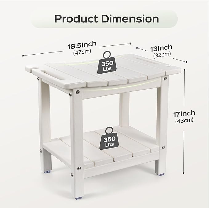 LyriFine Shower Chair for Inside Shower, 18.5 Inch HDPE Waterproof Shower Stool, Shower Chair with Shower Head Holder, 350LBS Sturdy Shower Bench for Elderly Seniors Shaving Legs, White