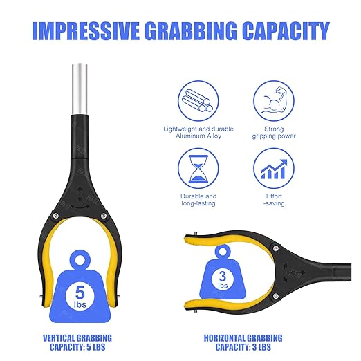 EJG 43 Inch Extra Long Reacher Grabber Tool for Elderly and Disabled, Heavy Duty Pickup Aid with Folding Design, Rotating Jaw & Magnet Tip, Wide 4" Claw Trash Picker