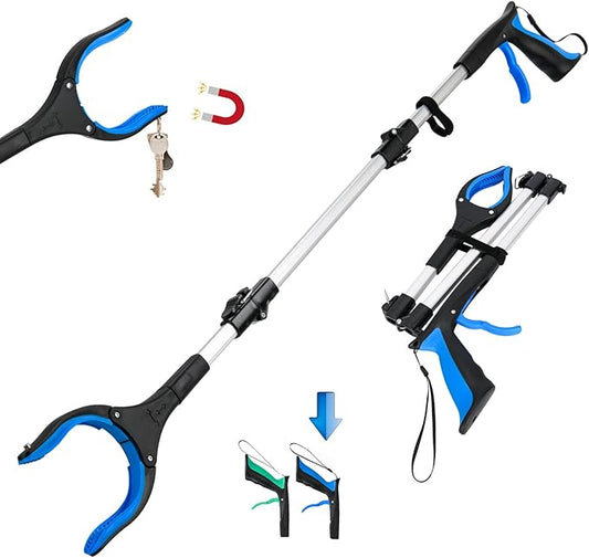 37.4 inch 2024 Upgraded Edition Grabber reahcer Tool,Foldable Reacher Grabber Pickup Tool with Strong Grip Magnetic,360°Rotating Anti-Slip Jaw,Trash Picker Tool for Outdoor & Indoor (Blue)
