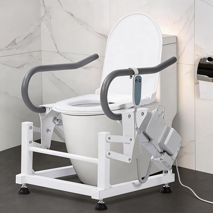 Lift Toilet Seat for Elderly with Padded Arms, Dual Motors Electric Sit to Stand Lift for Elderly and Disabled, Toilet Seat Lift Supports Up to 440lbs