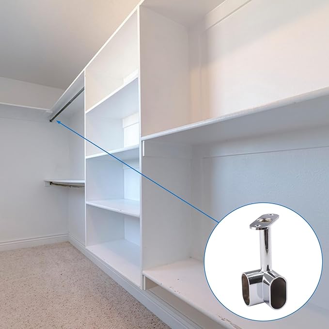 INCREWAY 8 Pcs Corner Closet Rod Support Bracket 90 ° Heavy Duty Wardrobe Accessories Clothes Rail Flange Seat for Cabinet Wardrobe in Bedroom Bathroom, Silvery