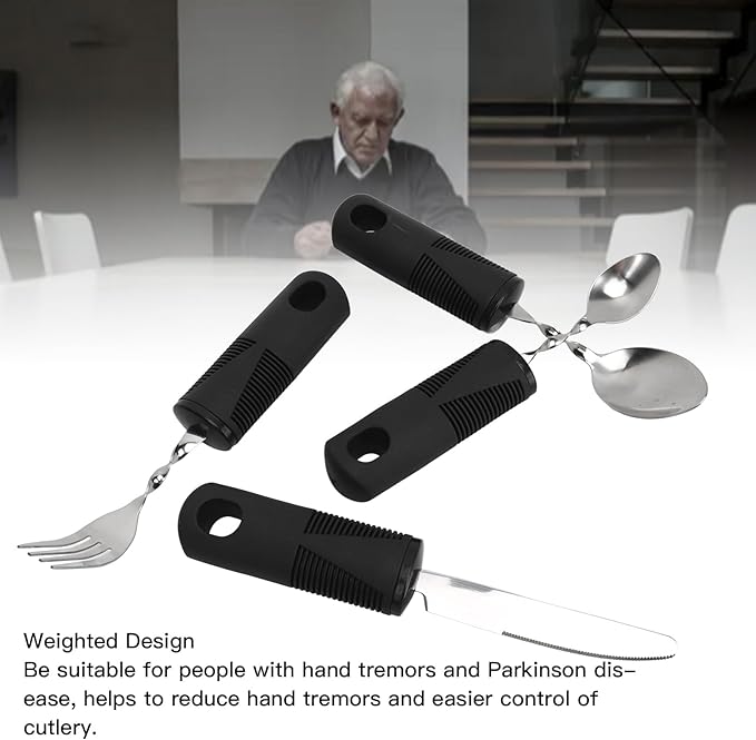 4PCS Adaptive Utensils for Hand Tremors, Weighted Silverware with Easy Grip Handles Arthritis Eating Utensils for Seniors Parkinson's Cutlery Set Stainless Steel Adaptive Utensils