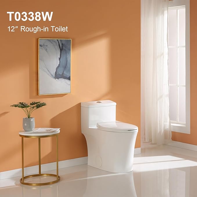 HOROW T0338W Compact One Piece Toilet with Comfort Chair Seat ADA Height 17.3", Elongated Dual Flush 0.8/1.28 GPF, Standard White Toilet Bowl