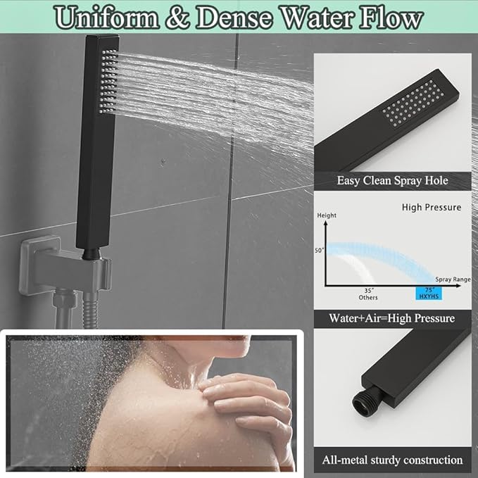 Hand Shower Wand Handheld Shower Spray High Pressure Single Function Luxury Hand Showerhead Matte Black