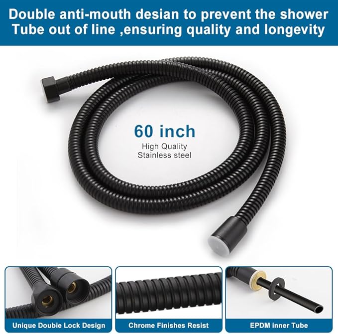 POP SANITARYWARE All Metal Matte Black Handheld Shower Head, Luxury High Pressure Showerhead Kit with Wall Connector and Hose Set, for Bathroom Showering System Contemporary Square Style, Matte Black