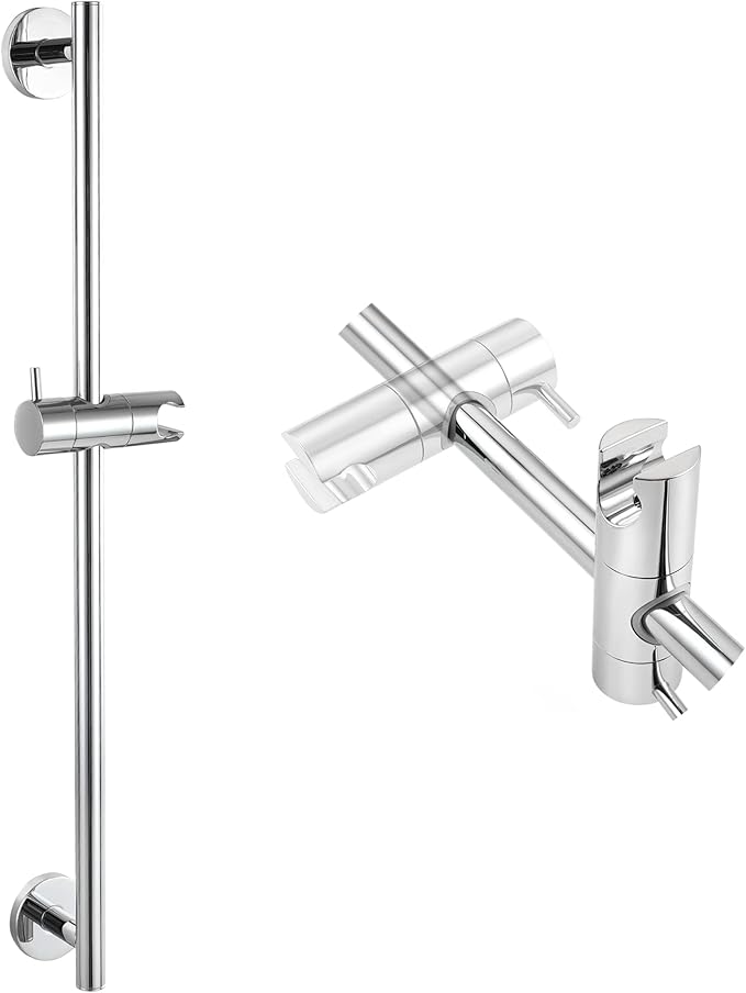 SKOWLL Chrome Shower Slide Bar 26-Inch Bathroom Shower Head Holder Bar with Adjustable Handheld Shower Holder, Wall Mount Shower Slide Bar No Drill