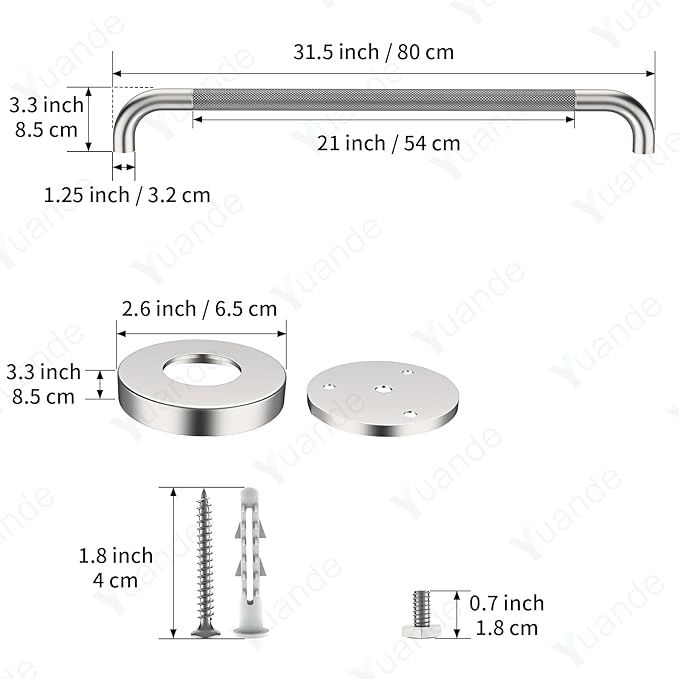 4 Pack 32 Inch Shower Grab Bar, YuanDe Brushed Nickel Bathroom Grab Bar Handle w/Anti-Slip Knurled Grip, Stainless Steel Bath Balance Bar, 1.25" Diameter Safety Hand Rail Support,Handicap Elderly