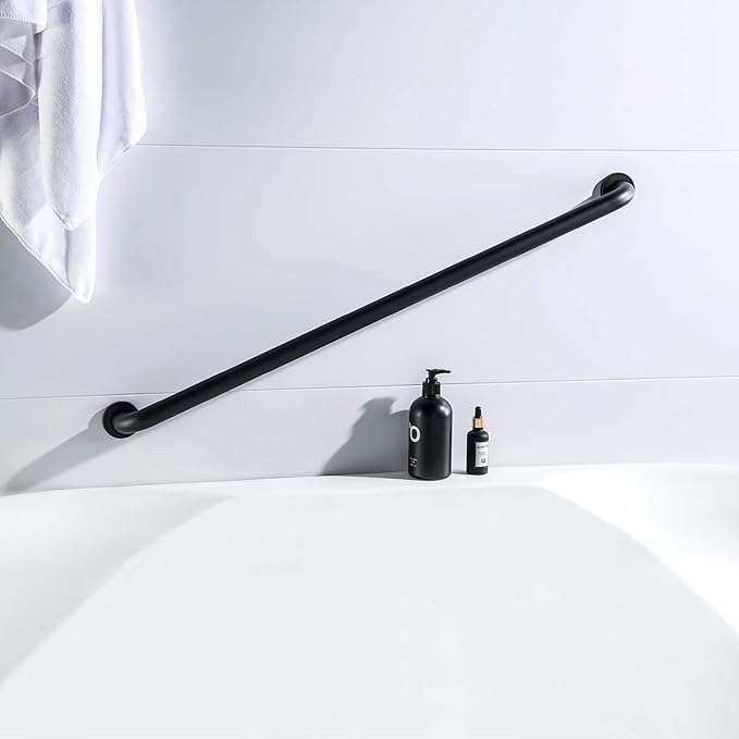 KIBI 36 Inch Stainless Steel Bathroom Safety Grab Bar | Curved Shaped Grab Bar for Bathtubs and Showers, Shower Safety Grab Bars for Seniors, Wall Mounted Anti-Slip Support (Matte Black, KGB1036)