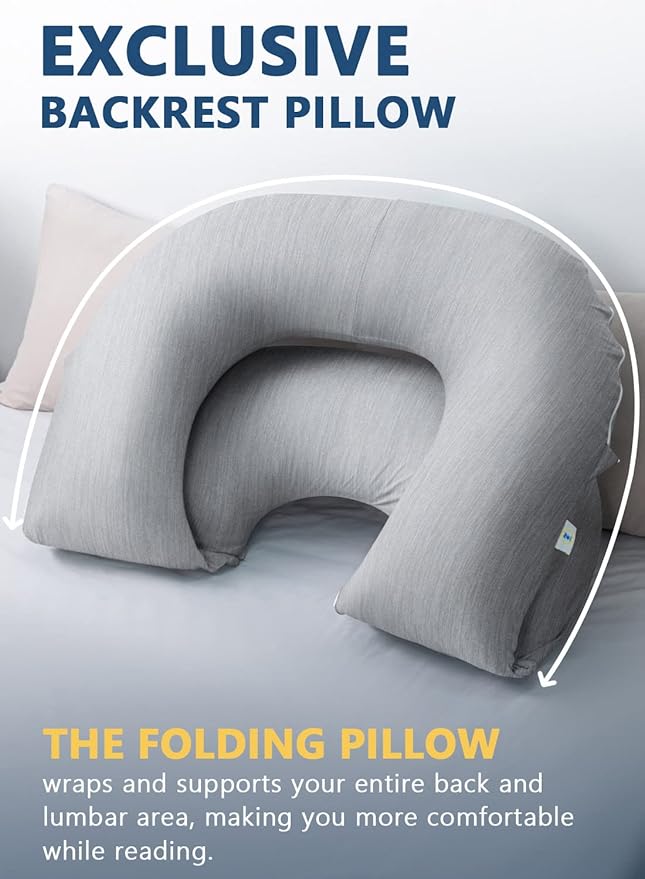 INSEN Reading Pillow, Back Pillow for Sitting in Bed for Reading, Nurse & Relax, Reading Pillow for Adults, Moms & Kids, Sit Up Pillow for Bed, Glossy Gray