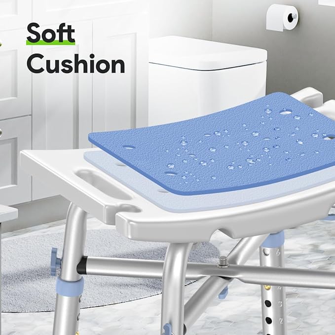 Delog Heavy Duty Shower Chair - 500lb Capacity, Padded Bath Seat with 6 Height Adjustable Tubes - Tool Free Anti-Slip Bench for Elderly, Senior, Handicap & Disabled
