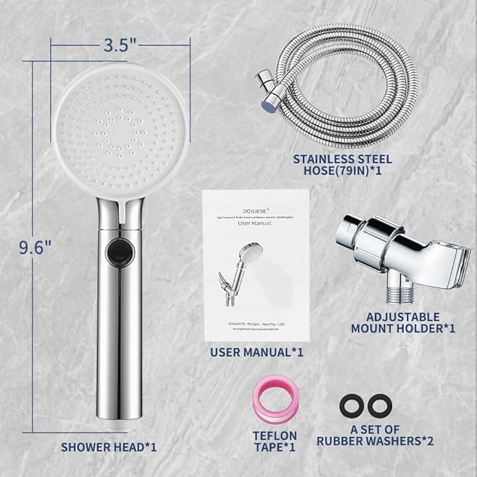 DOILIESE Held Held Shower Head 3 Sprays with 79inch Long Hose Showerhead with on off Switch, Chrome
