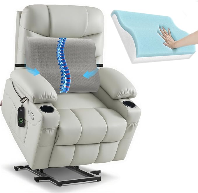 Lumbar Support Pillow for Recliner Chair - 17"x15"x5" Ergonomic Back Cushion with Gel Memory Foam, Adjustable Straps & Washable Cover, Back Pain Relief for Office Car Seat (Light Grey)