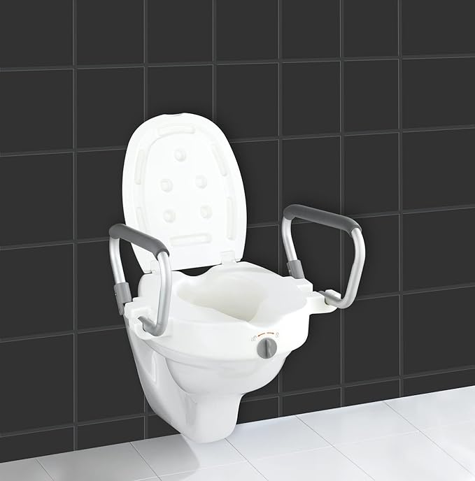 Wenko Raised Toilet seat with armrest Secura, White, 47.5 x 55 x 37.5 cm
