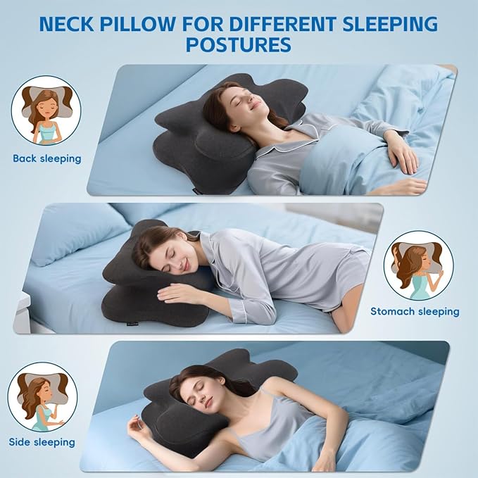 100% Memory Foam Pillow for Pain Relief - Orthopedic Cervical Pillow for Side, Back, and Stomach Sleepers, Ergonomic Support Pillow with Cooling Pillowcase, Gray for New Year
