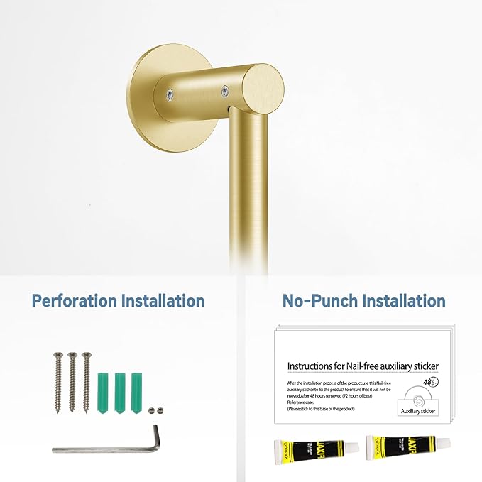 Shower Slide Bar Adjustable Handheld Shower Head Holder Wall Mount - 15inch All-Metal Shower Head Slide Bar Compatible with Bathroom Drill Free Glue Installation - Brushed Gold