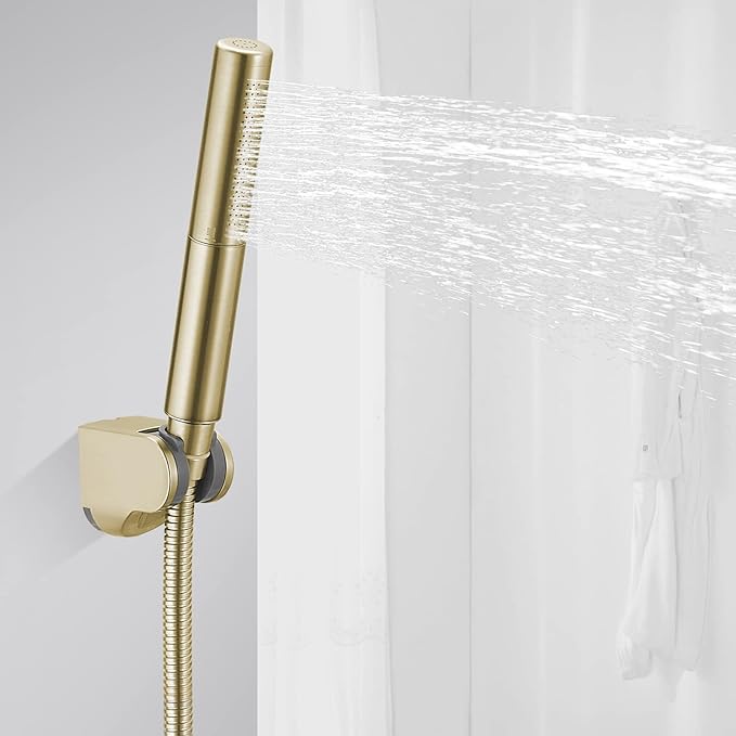 BESy Brass 2 In 1 Function Handheld Shower Head Set High Pressure 7 Inch Shower Head High Flow Hand Shower Wand with 59 Inch Hose, Bracket, Brushed Gold