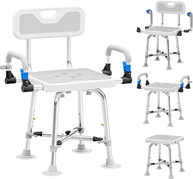 Shower Chair for Seniors Elderly Handicap Disabled Or Bariatric Adults Heavy Duty 500 Lbs Bench Seat for Inside Shower Stall and Bathroom Bath Tub with Arms and Back Adjustable Stool Chairs