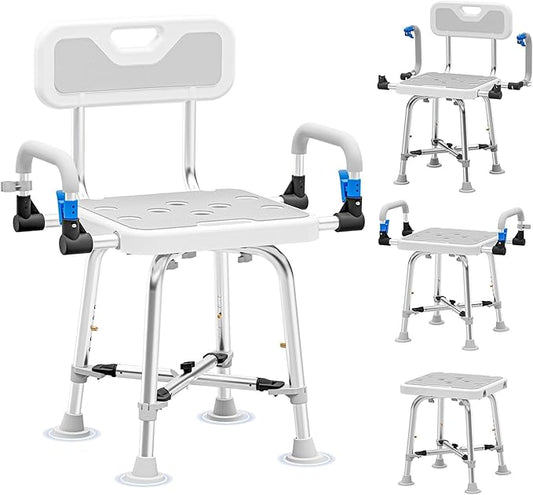 Shower Chair for Seniors Elderly Handicap Disabled Or Bariatric Adults Heavy Duty 500 Lbs Bench Seat for Inside Shower Stall and Bathroom Bath Tub with Arms and Back Adjustable Stool Chairs