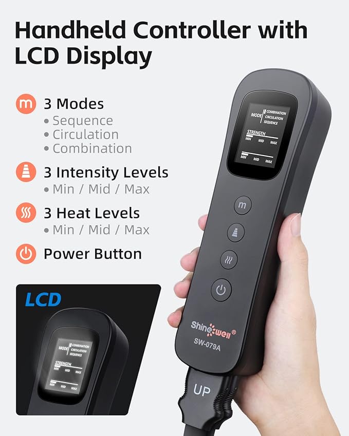 SHINE WELL Leg Massager with Heat and Compression - Air Compression Foot & Leg Massage Machine for Circulation and Pain Relief, Sequential Compression Device for Workout Relaxation, Gift for Mom Dad