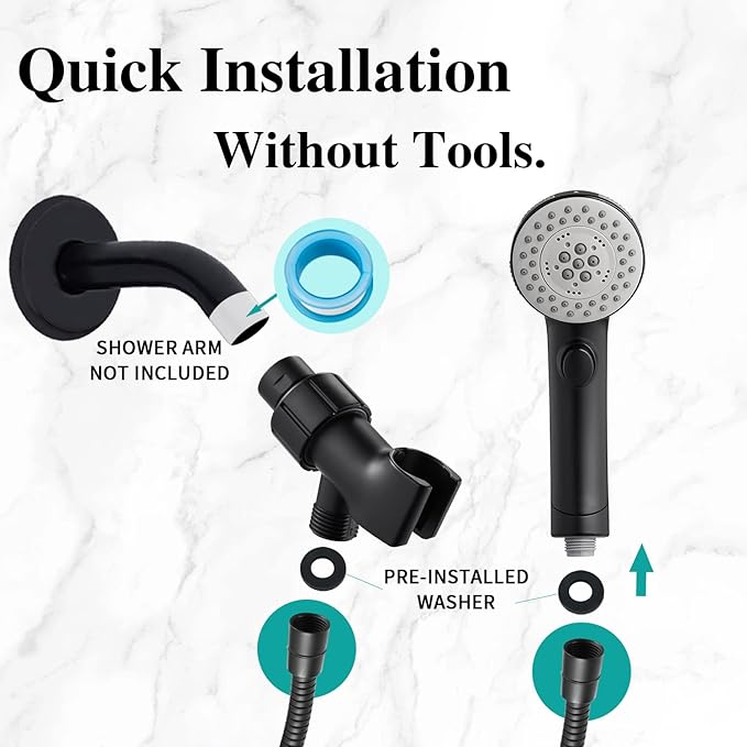 DOILIESE High Pressure 6 Setting Shower Head with Handheld, Shower Heads with ON/OFF Switch and Spa Spray - Matte Black