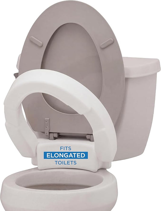 NOVA Medical Products Hinged Toilet Seat Riser Lift Up and Down Raised Toilet Seat For Under Seat For Elongated Seat Color, White, (Pack of ), 1 Count